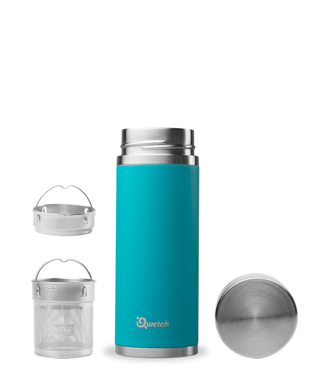 Blue turquoise Qwetch Insulated Stainless Steel tea mug - 300ml