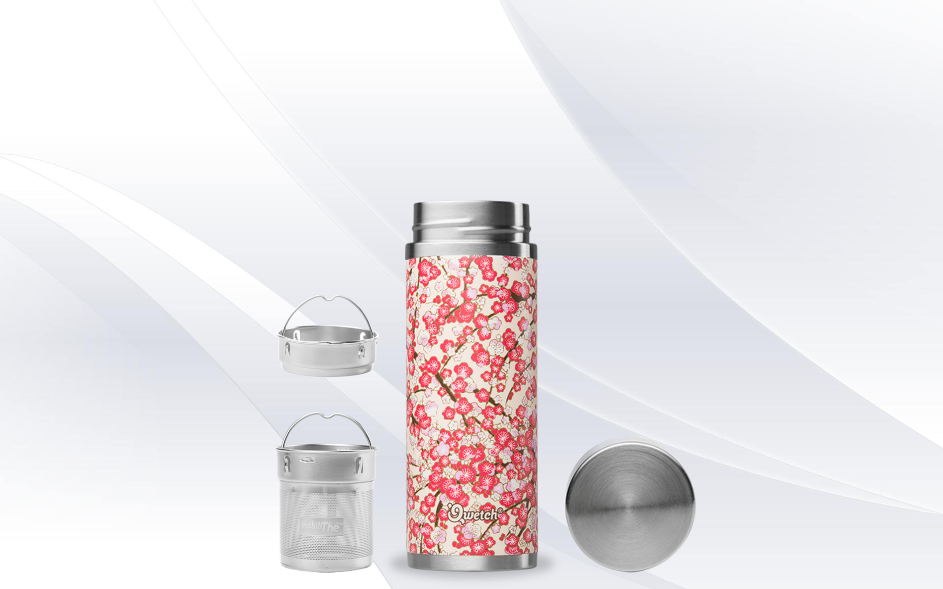 White Red Washi Qwetch Insulated Stainless Steel tea mug - 300ml